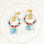 Mini pendentif dent de requin - imitation gemme 20mm Aventurine Rouge/Doré x1