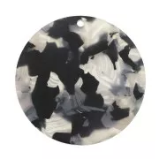 Pendentif rond en plexiglas 38 mm effet écaille de tortue - Beige / Noir x1