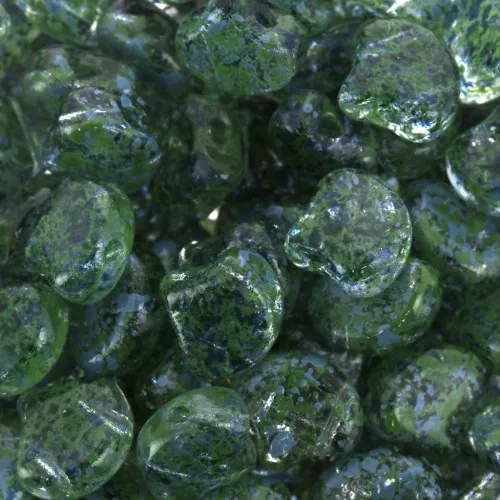 Perles en verre Ginko Duo 2 trous 7.5x7.5 mm Confetti Splash Blue Green x10g