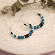 Perles Heishi rondelles  en pâte polymère 3x1 mm Bleu paon x45 cm