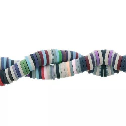 Perles Heishi rondelles  en pâte polymère 6x1 mm Multicolore Bleu/Violet x39 cm