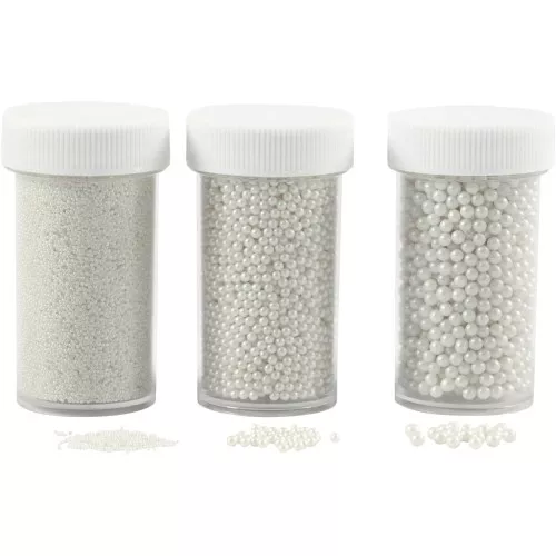 Assortiment de mini billes en verre de 0.6 à 3 mm - Nacre x3
