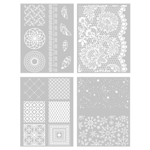 Silk Screen Graine Créative pour Pâte polymère 115x150mm - 4 motifs Déco