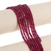 Perles rondes aplaties facettées 4x3mm pierre gemme teintée Quartz Fuschia x35cm
