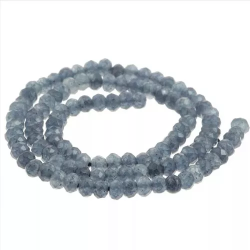 Rondes aplaties facettées 4x3 mm pierre gemme teintée - Quartz Bleu Marine x35cm