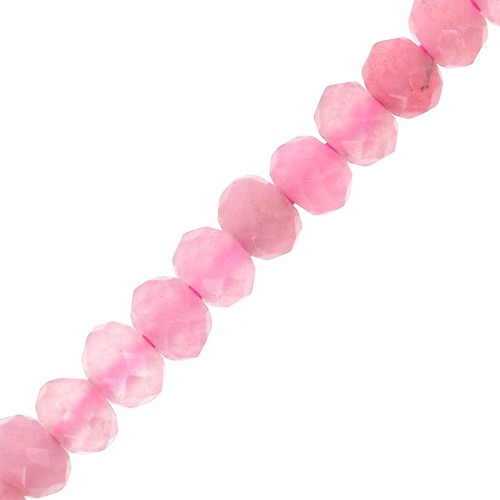 Rondes aplaties facettées 4x3 mm pierre gemme  teintée - Quartz Rose Bonbon x35cm