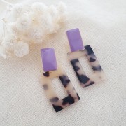 Pendentif rectangle acétate de cellulose 32.5x22mm Ecaille de tortue Beige/Noir