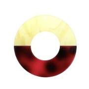 Pendentif rond bicolore en acétate de cellulose 45mm Jaune Marbré/Rouge x1|raw }}