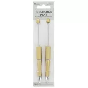 Stylos à bille à décorer avec des perles - Métal / Synthétique - Doré x2