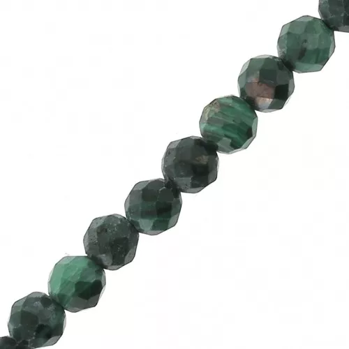 Perles rondes facettées 3 mm en pierre gemme Malachite x25