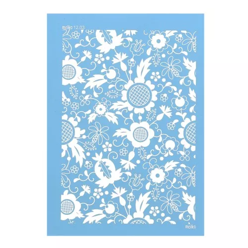 Silk Screen Moiko pour Pâte polymère 74x105 mm Motif Fleurs 12.03