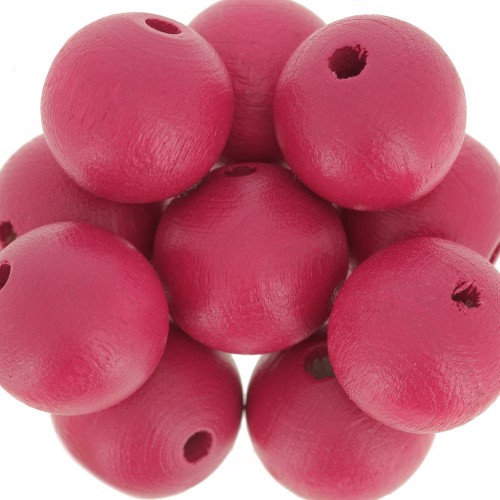 Perles rondes en bois 15 mm Fuchsia x 5