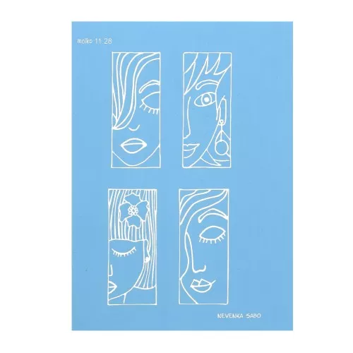 Silk Screen Moiko pour Pâte polymère 74x105 mm Motif Visages 1 Nevenka Sabo 11.28