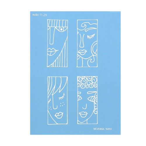 Silk Screen Moiko pour Pâte polymère 74x105 mm Motif Visages 2 Nevenka Sabo 11.29