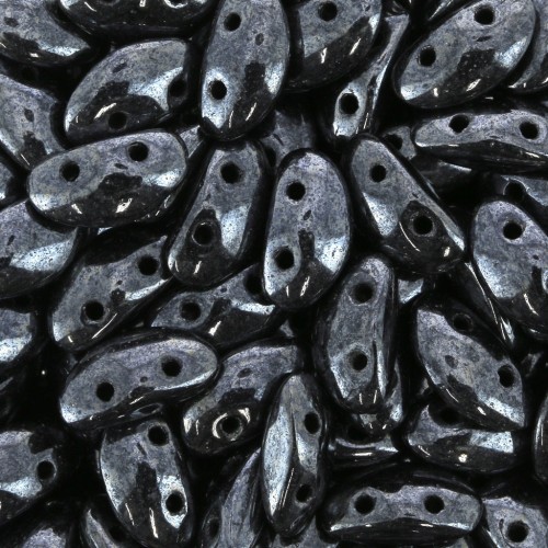 Perles en verre MobyDuo 2 trous 3x8 mm Jet Hematite x50