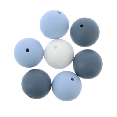Perles en silicone 15 mm pour attache sucette/tétine - Multi Bleu / Blanc x7