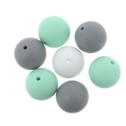 Perles en silicone 15 mm pour attache sucette/tétine - Mint / Gris / Blanc x7|raw }}