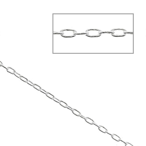 Chaîne fine maille Forçat ovale allongée 1 mm - Placage argent fin x1m