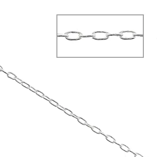 Chaîne fine maille Forçat ovale allongée 1 mm - Placage argent fin x1m