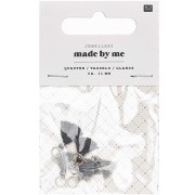 Pompons en coton 11 mm avec anneau ouvert argenté - Mix Gris x6