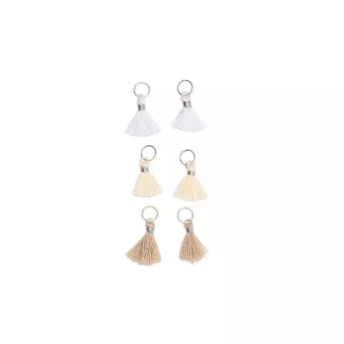 Pompons en coton 11 mm avec anneau ouvert argenté - Mix Beige x6