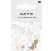 Pompons en coton 11 mm avec anneau ouvert argenté - Mix Beige x6