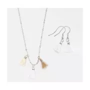 Pompons en coton 11 mm avec anneau ouvert argenté - Mix Beige x6