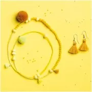 Pompons en coton 11 mm avec anneau ouvert argenté - Mix Beige x6