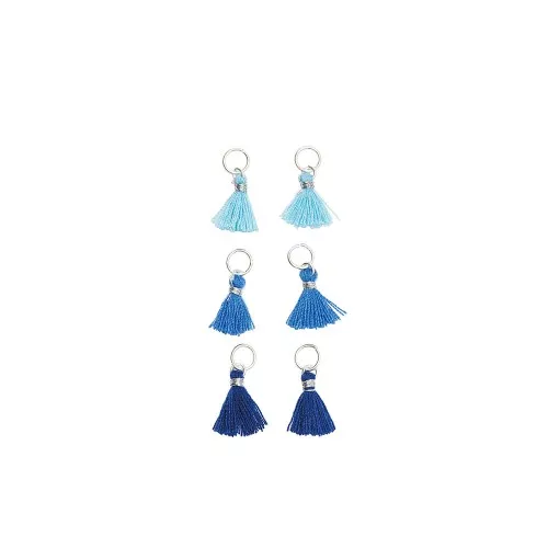 Pompons en coton 11 mm avec anneau ouvert argenté - Mix Bleu x6
