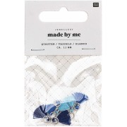 Pompons en coton 11 mm avec anneau ouvert argenté - Mix Bleu x6