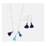 Pompons en coton 11 mm avec anneau ouvert argenté - Mix Bleu x6