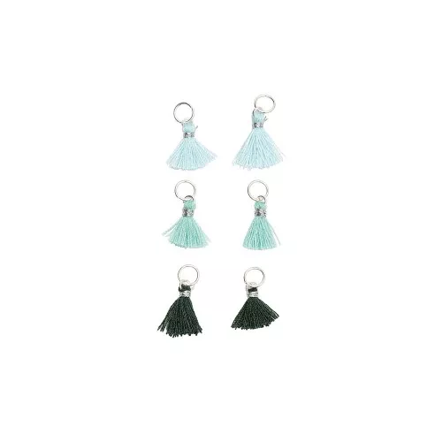 Pompons en coton 11 mm avec anneau ouvert argenté - Pastel Bleu x6