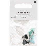 Pompons en coton 11 mm avec anneau ouvert argenté - Pastel Bleu x6