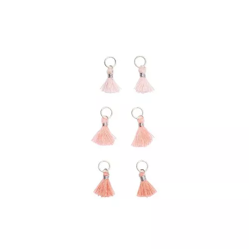 Pompons en coton 11mm avec anneau ouvert argenté - Pastel Rose x6