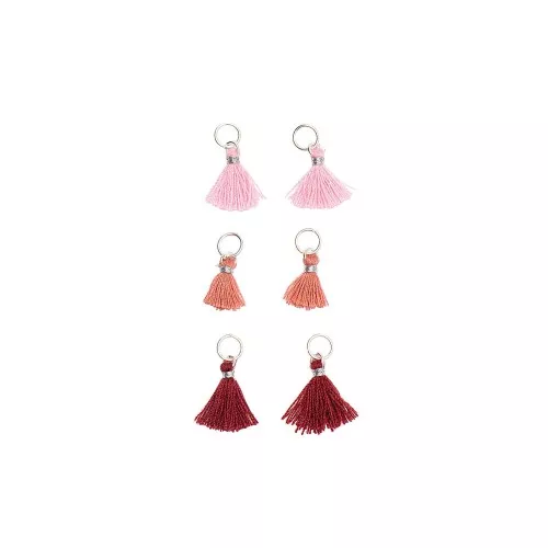 Pompons en coton 11 mm avec anneau ouvert argenté - Mix Rouge x6
