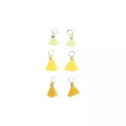 Pompons en coton 11 mm avec anneau ouvert argenté - Mix Jaune x6