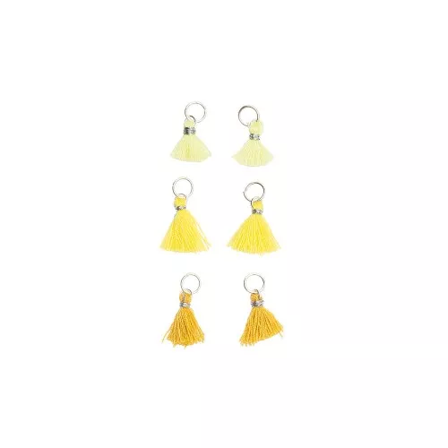Pompons en coton 11 mm avec anneau ouvert argenté - Mix Jaune x6