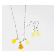 Pompons en coton 11 mm avec anneau ouvert argenté - Mix Jaune x6