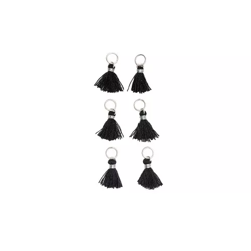 Pompons en coton 11 mm avec anneau ouvert argenté - Noir x6