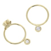 Boucles d'oreilles cercles et Oxyde de Zirconium - 15 mm - Plaqué Or 3 microns x2|raw }}