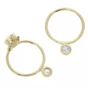 Boucles d'oreilles cercles et Oxyde de Zirconium - 15 mm - Plaqué Or 3 microns x2