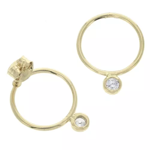 Boucles d'oreilles cercles et Oxyde de Zirconium - 15 mm - Plaqué Or 3 microns x2