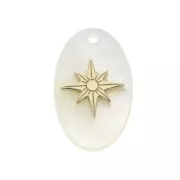 Pendentif ovale en nacre 20x12 mm avec étoile du nord en Plaqué Or 3 microns x1