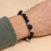 Perles Rondes galvanisées 8 mm en Pierre de Lave - Argenté vieilli x10