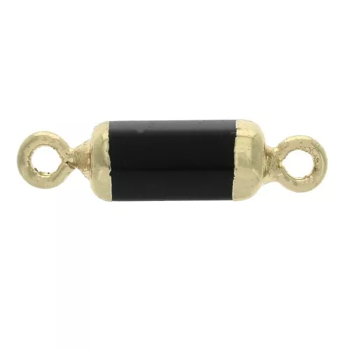 Intercalaire hexagone 2 anneaux - pierre imitation gemme Black Onyx 21x6mm Doré x1