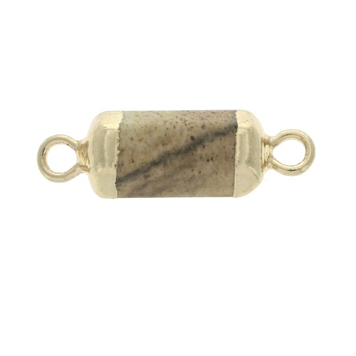 Intercalaire hexagone 2 anneaux pierre imitation gemme Jaspe Paysage 21x6mm Doré