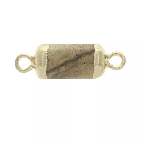 Intercalaire hexagone 2 anneaux pierre imitation gemme Jaspe Paysage 21x6mm Doré