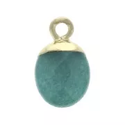 Pendentif goutte plate - pierre imitation gemme Jade teinté Vert 14x8.5mm Doré x1