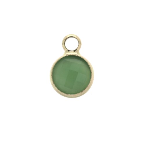 Mini breloque ronde en verre facetté 6x9 mm avec anneau - Doré / Vert x1