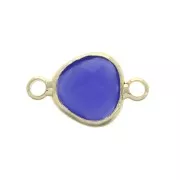 Intercalaire goutte 2 anneaux en laiton et verre facetté 14x9mm Doré/Bleu foncé x1